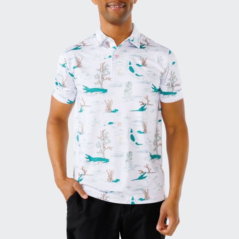 Waggle Men's Water Hazard Polo T-Shirt - White/Blue L